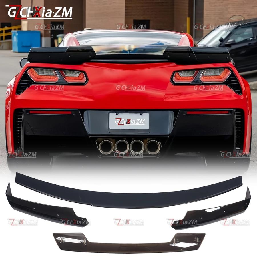 並行輸入品 2014-2019 シボレーコルベット C7 Z06 ブラックカーボンスタイルリアスポイラー 4 個 ABSの画像