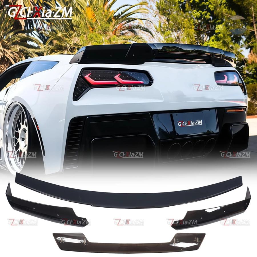 並行輸入品 2014-2019 シボレーコルベット C7 Z06 ブラックカーボンスタイルリアスポイラー 4 個 ABSの画像