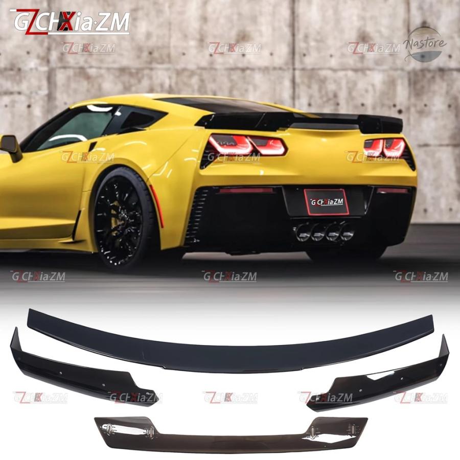 並行輸入品 2014-2019 シボレーコルベット C7 Z06 ブラックカーボンスタイルリアスポイラー 4 個 ABSの画像