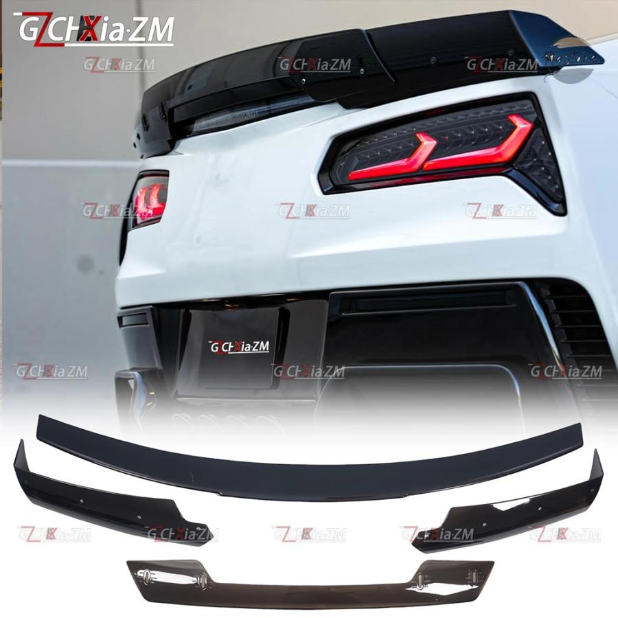 並行輸入品 2014-2019 シボレーコルベット C7 Z06 ブラックカーボンスタイルリアスポイラー 4 個 ABSの画像