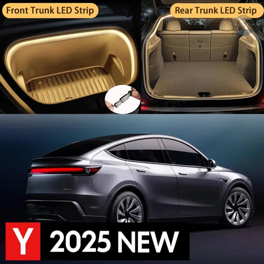 並行輸入品 テスラ2025Yジュニパー リアフロント トランク 防水LEDストリップ ムードライトの画像