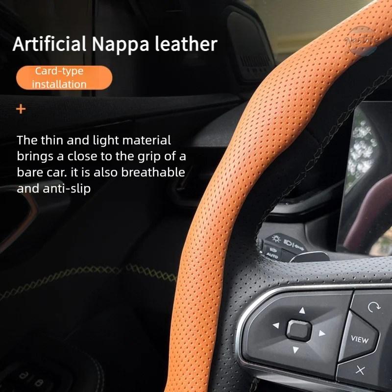 並行輸入品 nappa leather grain universal car steering wheel cover card-type installation styling sports ultra-thin suitable for カスタムパーツ 部品_7