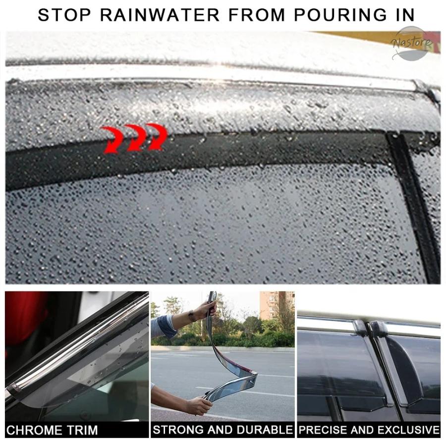 並行輸入品 クロームE STRIPS RAIN GUARDS FOR VOLKSWAGEN ID.6 2021-2023 WINDOW VISOR WIND DEFLECTORS DOOR VISOR VENT SHADES VENTVISOR_3