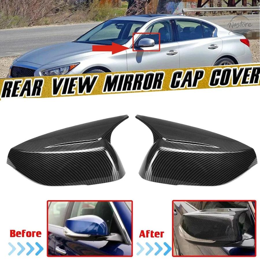 並行輸入品 インフィニティ Q50 Q60 Q70 QX30 2014-2021 カーボンファイバーカラー バックミラーカバーキャップ サイドドアミラー Mスタイル ペアの画像