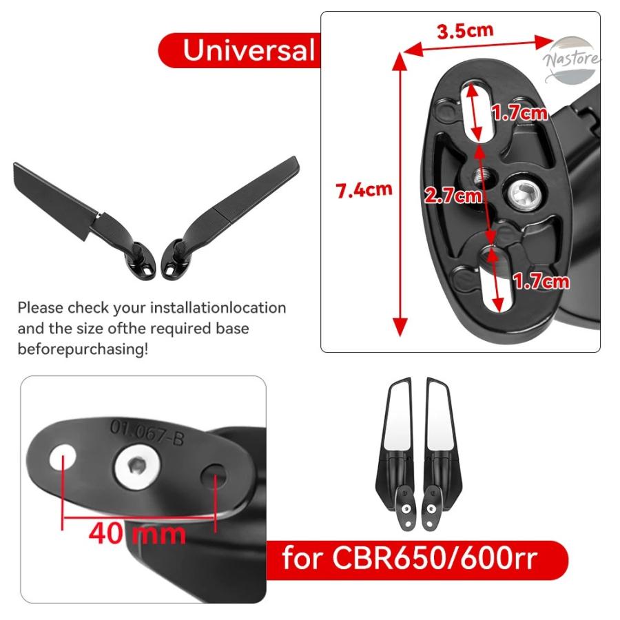 並行輸入品 ホンダ CBR1000RR CBR600RR CBR 250R 300R 400RR 500R バイクミラー 改造 ウィング 調整可能 回転式 バックミラーの画像