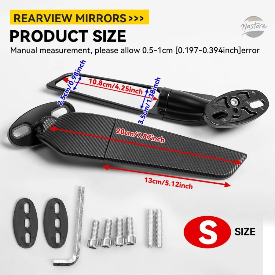 並行輸入品 ホンダ CBR1000RR CBR600RR CBR 250R 300R 400RR 500R バイクミラー 改造 ウィング 調整可能 回転式 バックミラーの画像