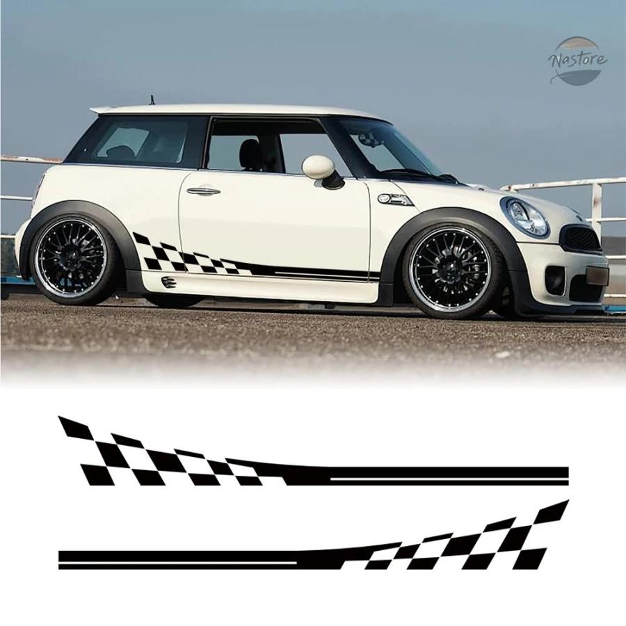 並行輸入品 r50 ミニ チェッカーフラッグビニール製車サイドスカート