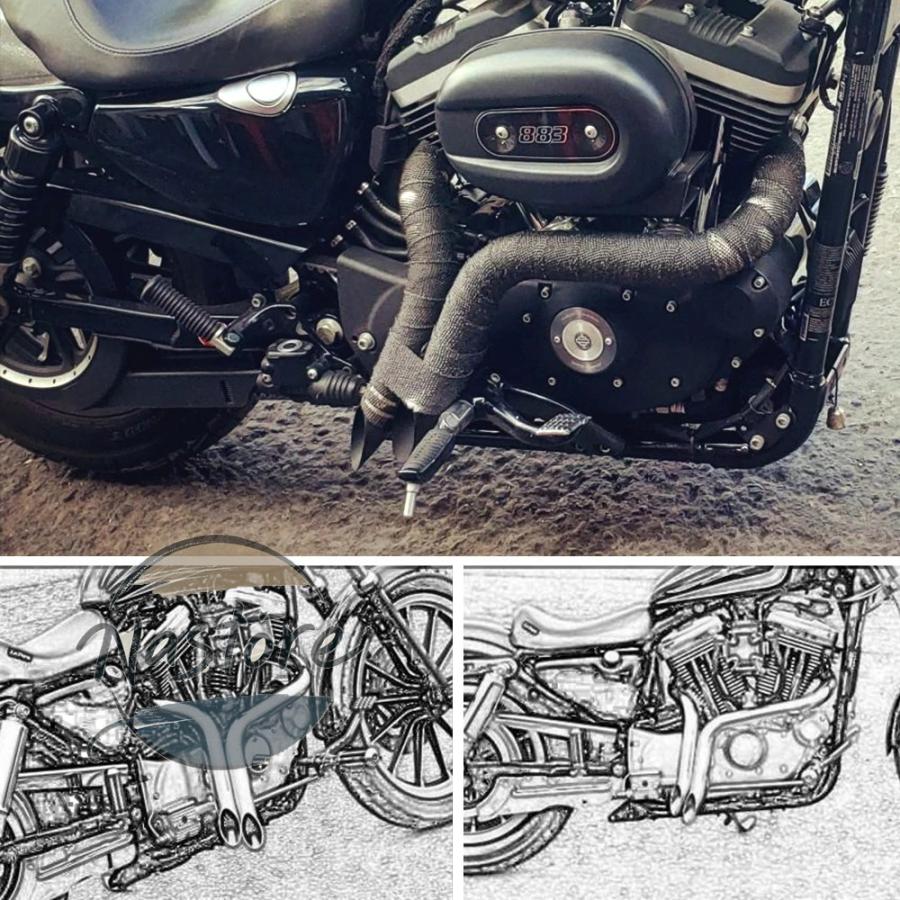並行輸入品 バイク フロント マフラー カスタム 部品 カスタムパーツ アクセサリー ハーレーiron883 オフロードデュアルパイプの画像