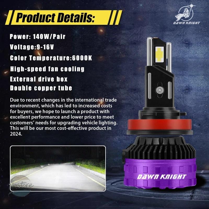 並行輸入品 p7 dawnknight plus 140w h7 led headlight bulbs 6000k 4300k h4 h11 hb3 9005 hb4 9006 double copper tube カスタムパーツ 部品の画像