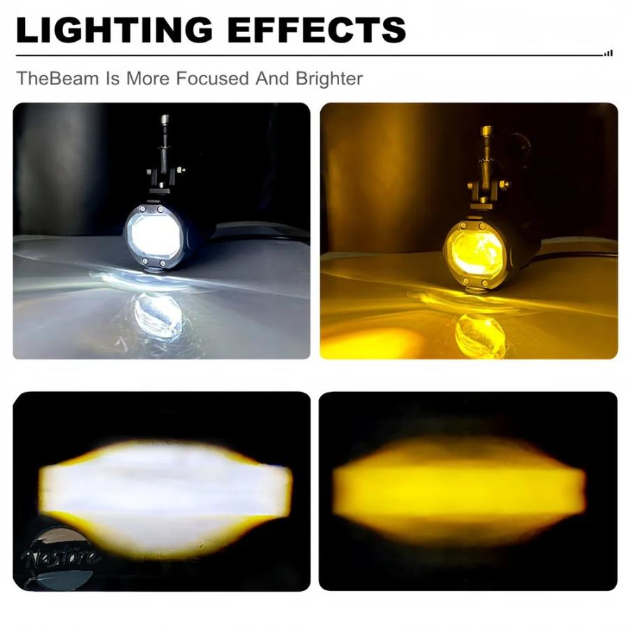 並行輸入品 バイク led headlight projector lens dual color flashing with switch driving lamp fog lights カスタムパーツ 部品 アクセサリー_8