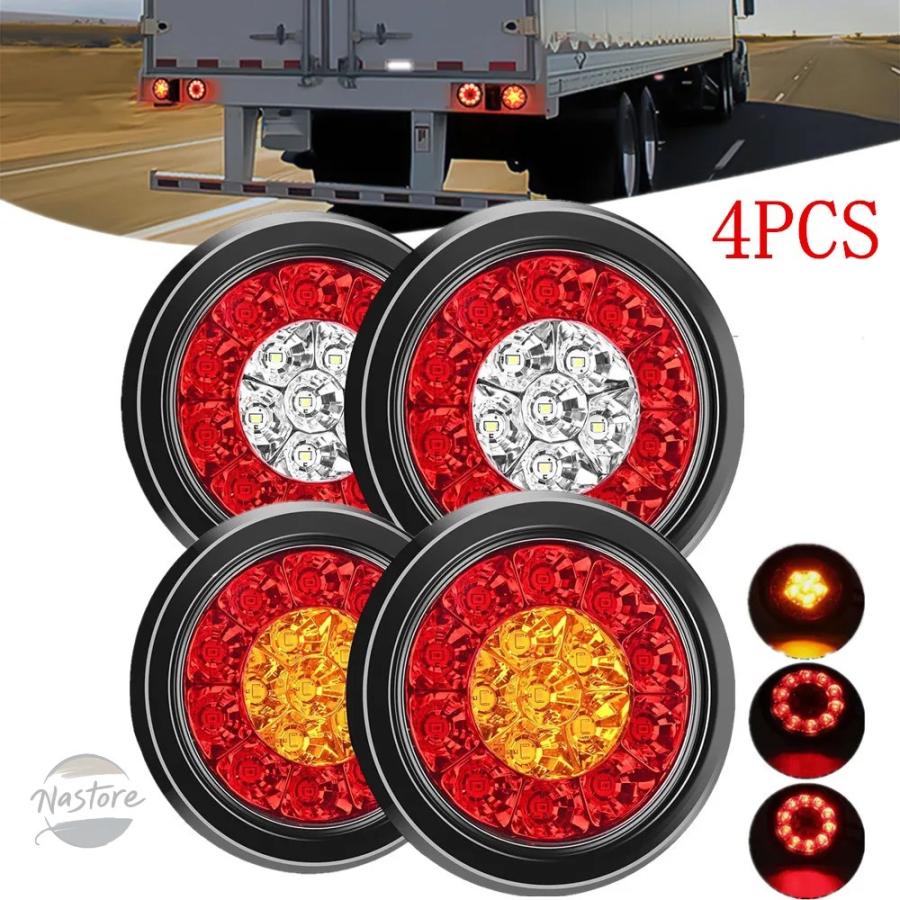 並行輸入品 4個 4インチ 16LED ラウンドライト ストップターンテール トラックライト トレーラーブレーキテールライト 防水 LED サイドマーカー_4