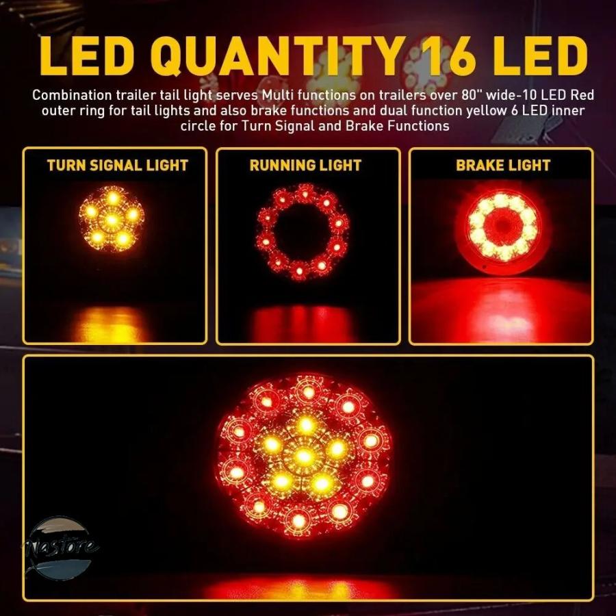 並行輸入品 4個 4インチ 16LED ラウンドライト ストップターンテール トラックライト トレーラーブレーキテールライト 防水 LED サイドマーカー_6