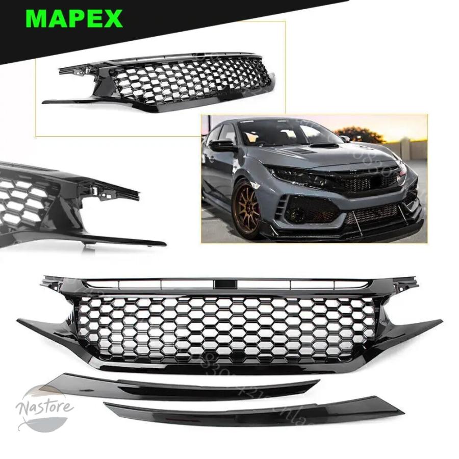 並行輸入品 ホンダ フロント ホンダ シビック 2016 -2018 ハニカムグロスブラック バンパー メッシュグリル_1