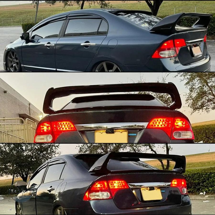 並行輸入品 リア キット 2006-2011年式 シビック 4ドア ABSレジン グロスブラック 無限スタイル ボディスタイル トランクリッド ウィングスポイラーの画像
