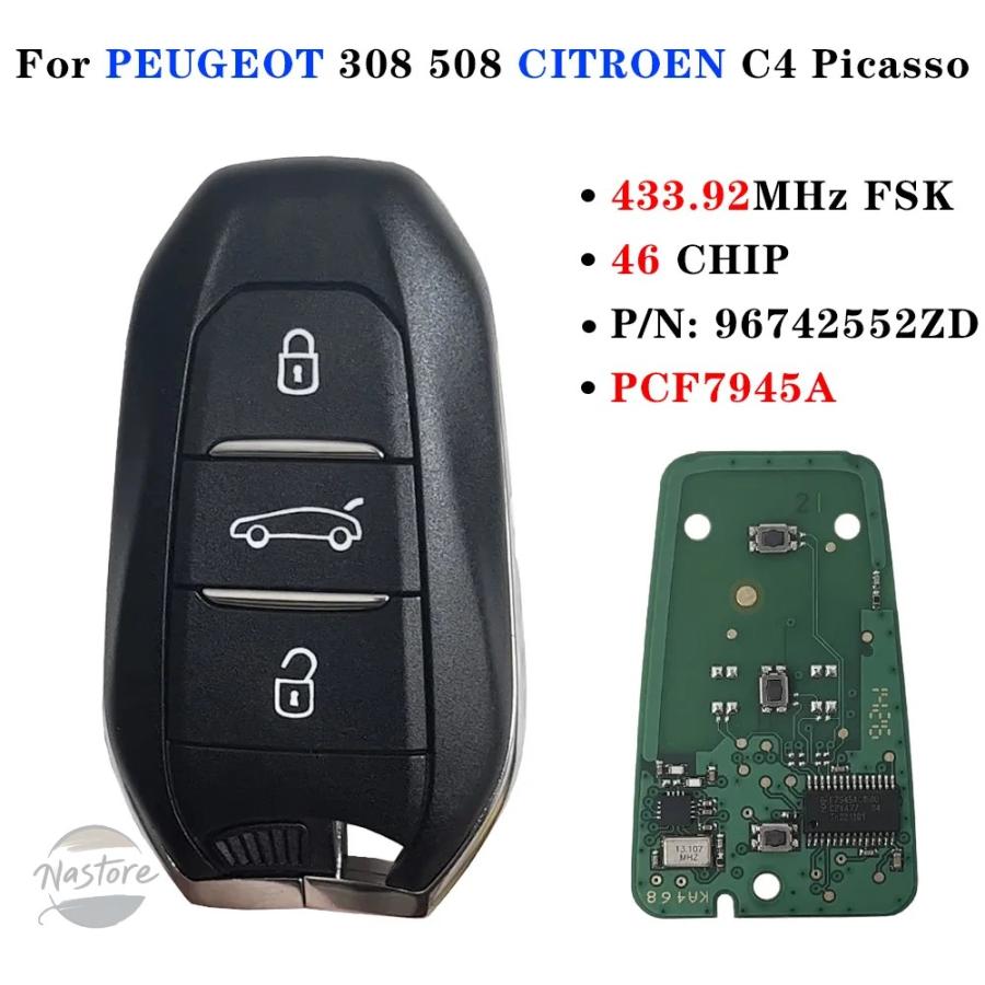 並行輸入品 pcf7945 プジョー 433mhz 3ボタン id46 スマートキー