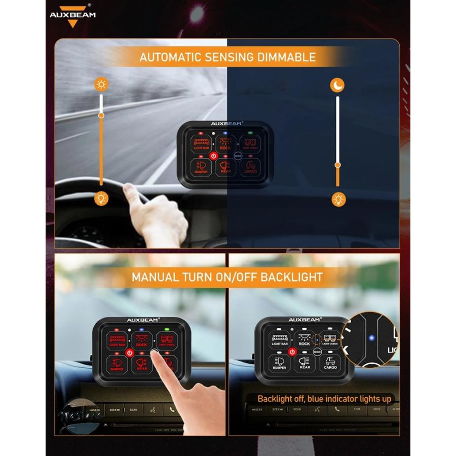 並行輸入品 リレー auxbeam 12v 24v 汎用 rgb 6ギャングスイッチパネル