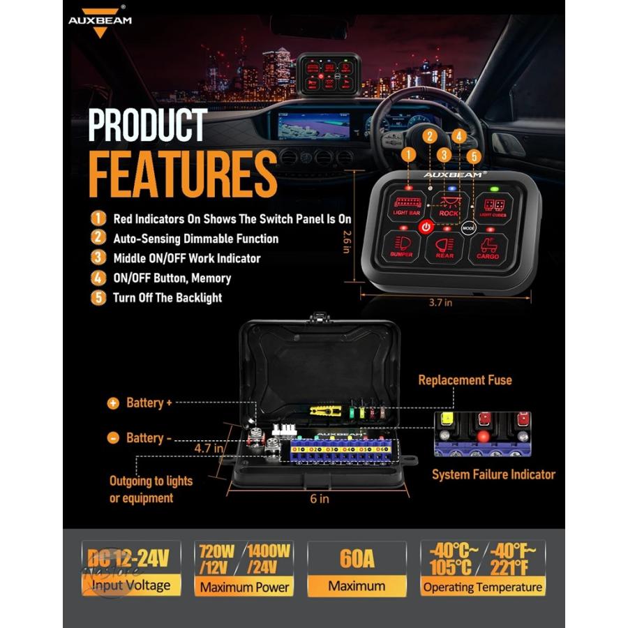並行輸入品 リレー auxbeam 12v 24v 汎用 rgb 6ギャングスイッチパネル