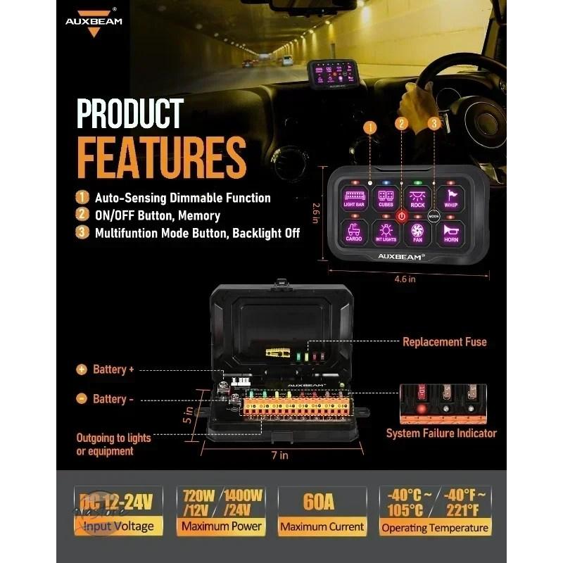 並行輸入品 リレー auxbeam 8ギャングスイッチパネル（アプリ