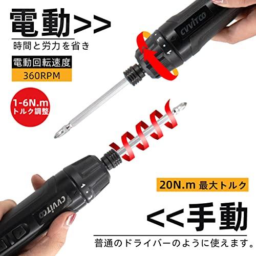 3.6V コードレスドライバー CVVITOO 電動ドライバー 小型電動 6N.m調整