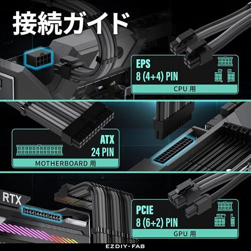EZDIY-FAB PC電源延長スリーブケーブル 16AWG ATX/CPU/EPS/PCIe GPU