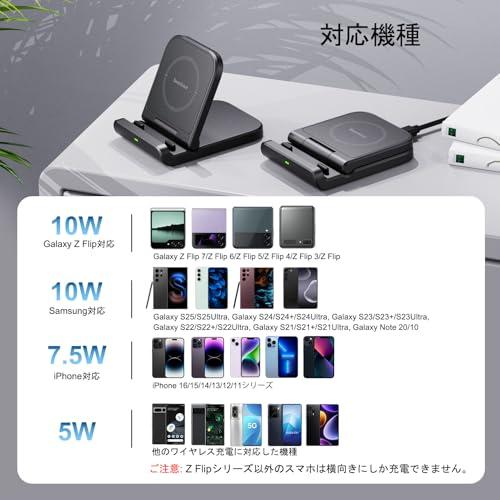Galaxy Z Flip対応 ワイヤレス充電器、iPhone/Galaxy/Pixel対応 充電