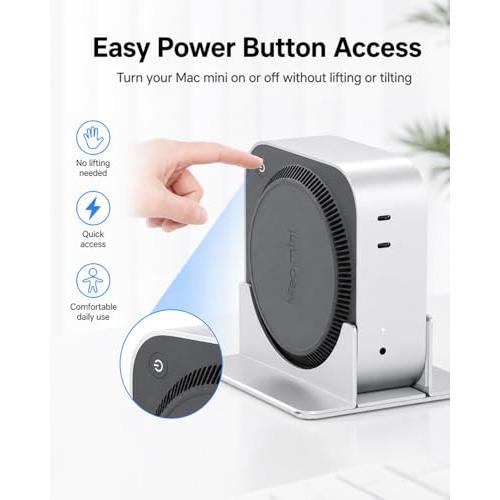 Mac Mini M4 スタンド - 縦置きデスクホルダー、電源ボタンに簡単