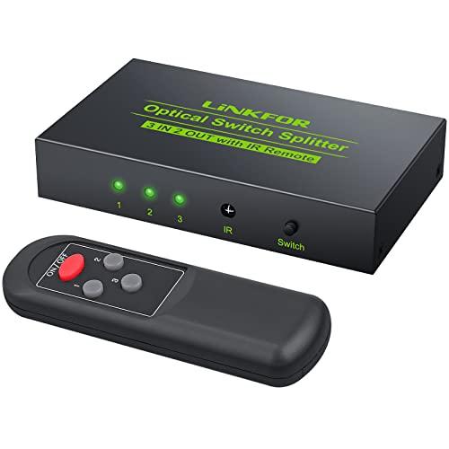 LiNKFOR SPDIF/TosLink 光デジタル 切替器 3入力2出力 光ケーブル 分配