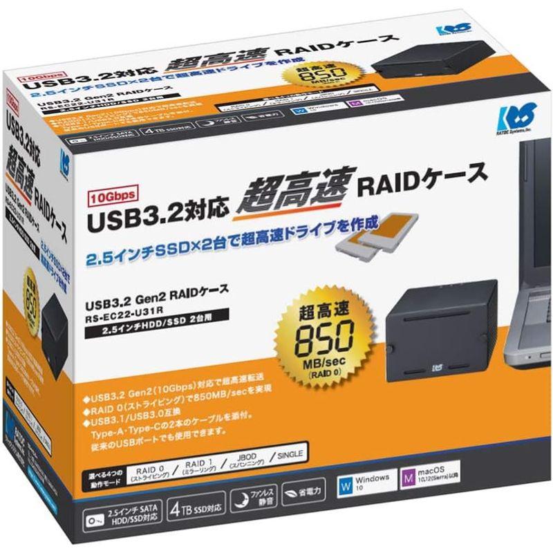 熱い販売 ラトックシステム USB3.2 Gen2 RAIDケース(2.5インチHDD/SSD 2台用・10Gbps対応) RS-EC22-U31RA