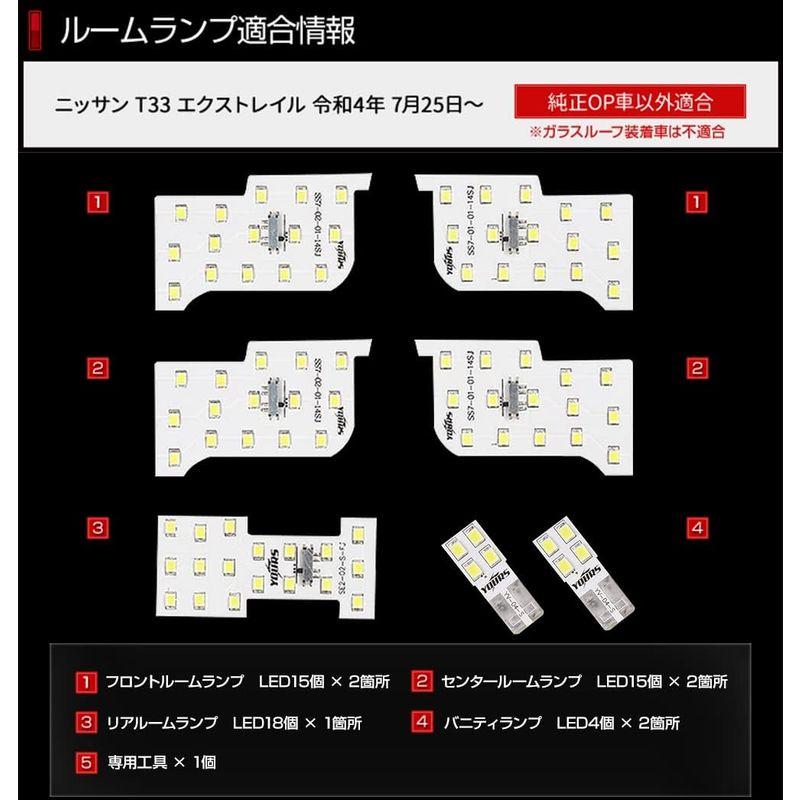 銀座通販 YOURS(ユアーズ) T33系 エクストレイル 専用 LED ルームランプ セット フロント センター リア バニティ 減光調整機能 専用