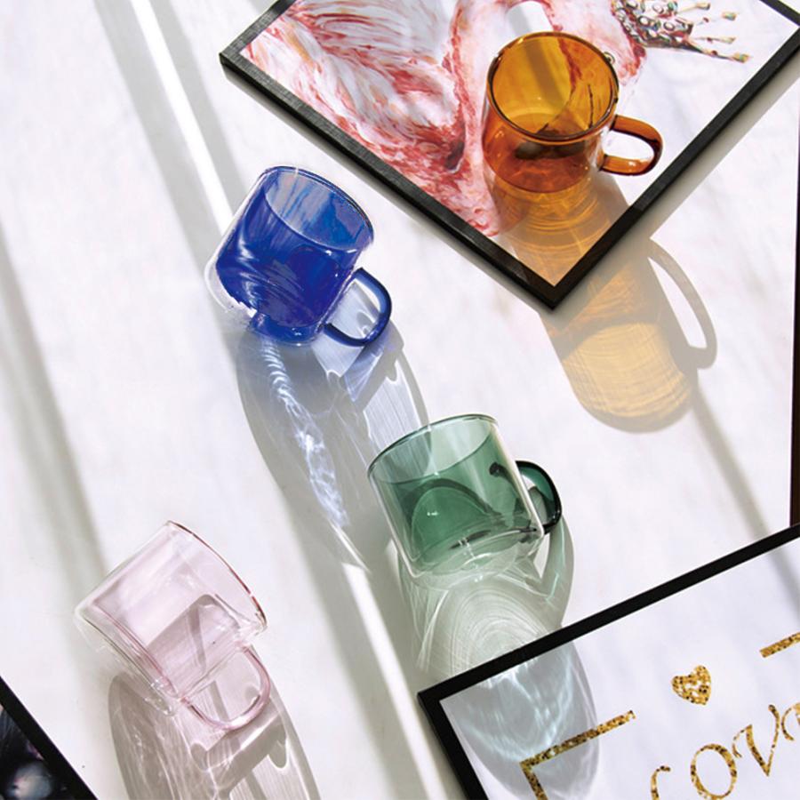 ステンドグラス コーヒーカップ 二重ガラスカップ マグカップ 耐熱2層