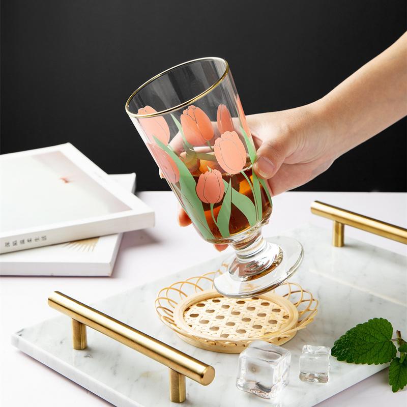 レトロ グラス リトルデイジー チューリップ イラスト 金メッキ縁