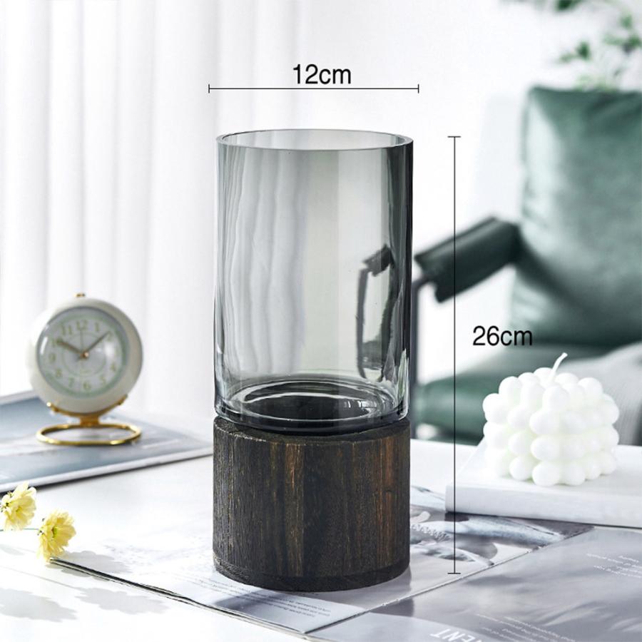 花瓶 ガラス 木製 フラワーベース 北欧 おしゃれ 花器 透明 ブラック
