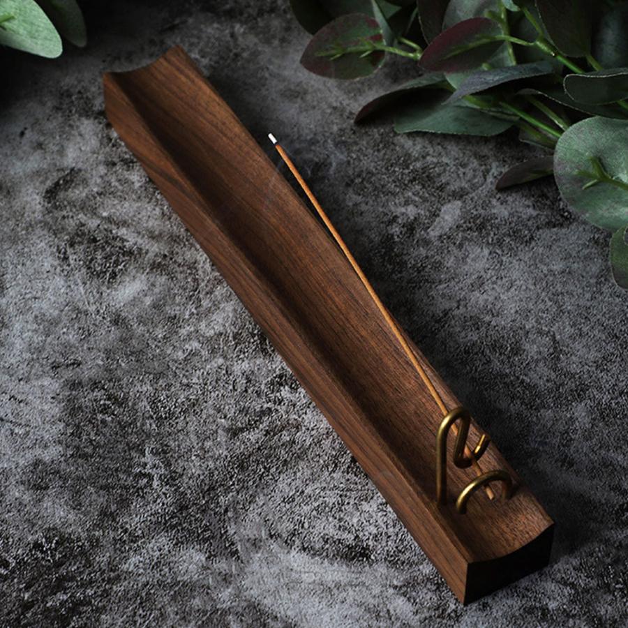 天然木と黄銅のインセンスホルダー お香立て おしゃれ 木製 横型 横