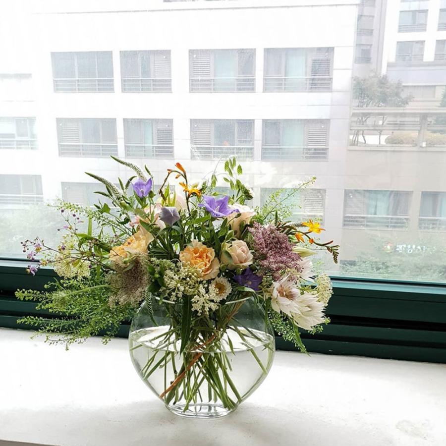 花瓶 おしゃれ ガラス 北欧 フラワーベース 円形 韓国 一輪挿し