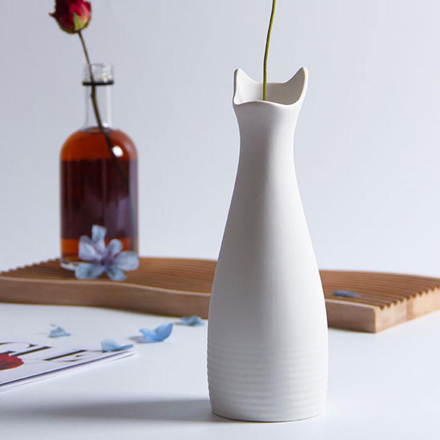 Natty＆Company 花瓶 ねこ モチーフ フラワーベース 陶器 白 黒