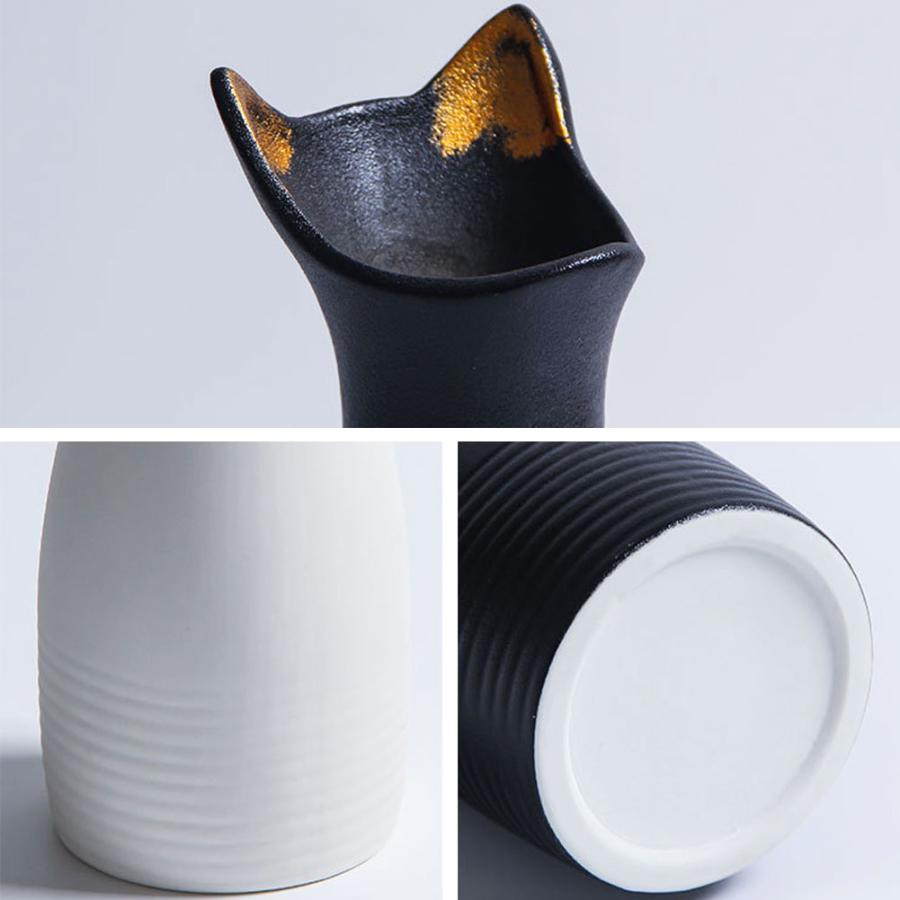 Natty＆Company 花瓶 ねこ モチーフ フラワーベース 陶器 白 黒