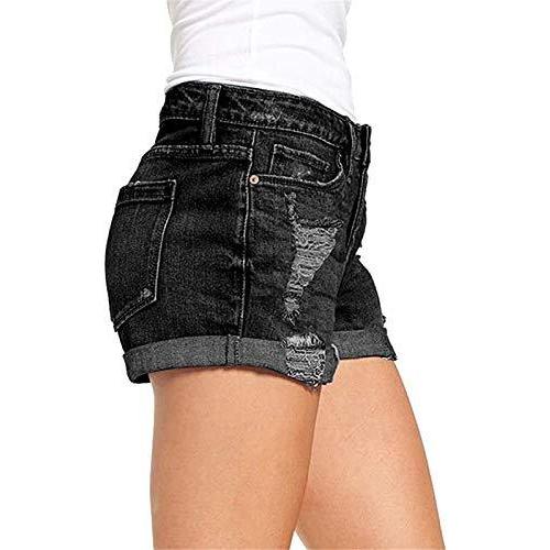 Angerella Denim Shorts for Women Mid Rise Ripped Jean Shorts Stretchy Folded Hem Hot Short Jeans 