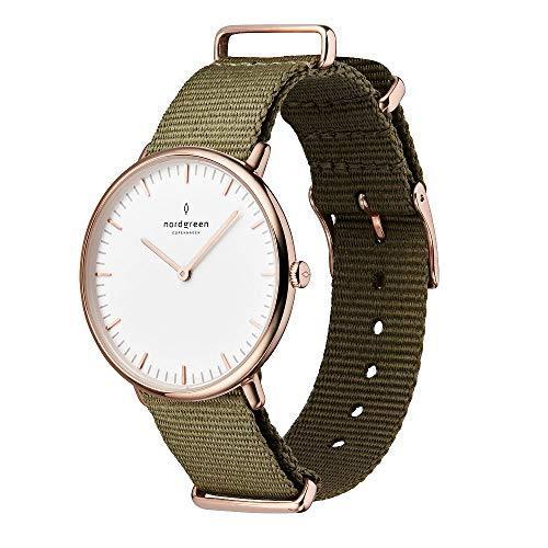 【限定セール！】 Nordgreen ノードグリーン Nativeシルバー の北欧デザイン腕時計とホワイトダイヤル36mm 40mm 40mm, Green 腕時計用ベルト、バンド