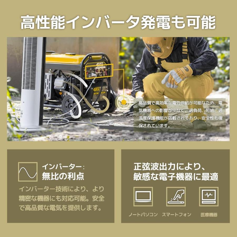 ★即納★ GKE エンジン溶接機 発電機兼用溶接機 ガソリン発電機 最大3.5kVA 最大160A 正弦波インバーター AC100V 50/60Hz キャスター付 アーク溶接 防災 工事の画像