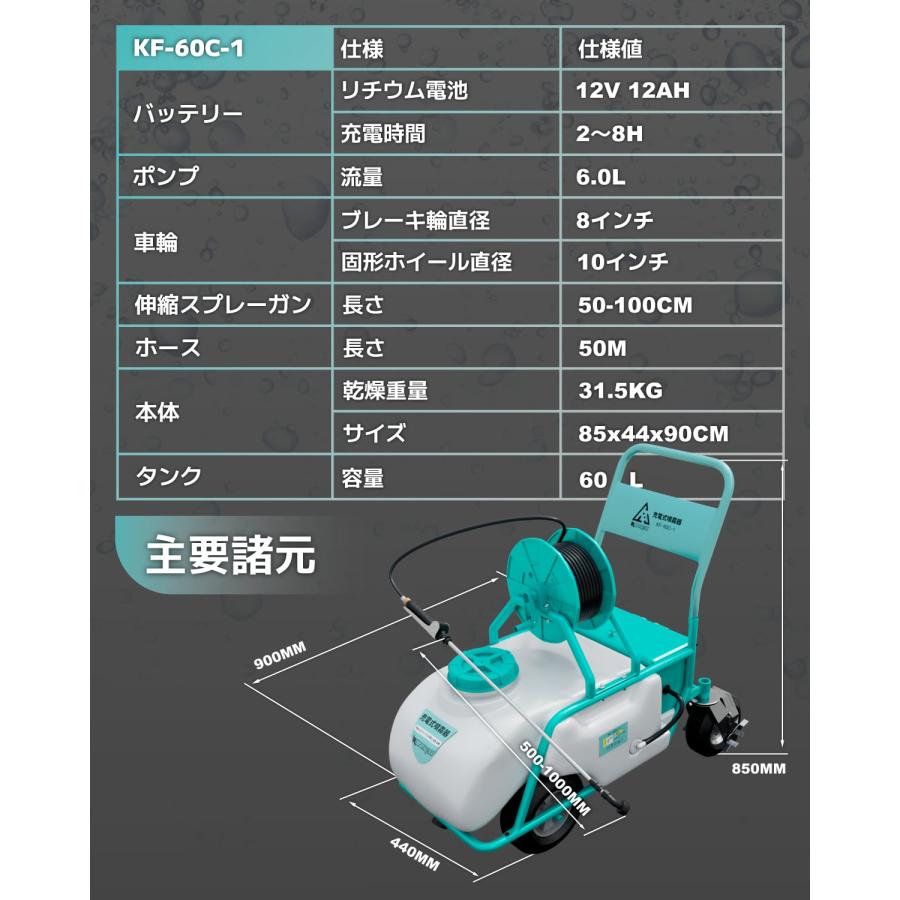 噴霧器 バッテリー式噴霧器 10 Mpa 60L 静音 流量6.0L/min 農業用 除草