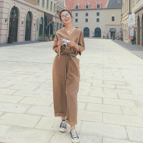 超p祭sale ジャンプスーツ レディース ファッション サロペット 40代 30代 秋 コーデ オールインワン 春 サロペットパンツ Vネック 五分袖 春秋 Al0095 ナチュリリア 通販 Yahoo ショッピング