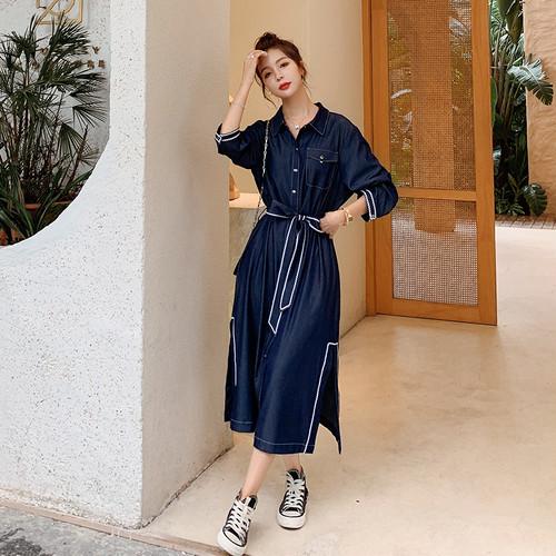 21春夏新色 30代 代 ファッション レディース ワンピース 40代 大人カジュアル 襟付き 長袖 ミモレ丈 フレアワンピース デニム 秋 春 カジュアル 女性 50代 ワンピース サイズ M Www Collectiviteslocales Fr
