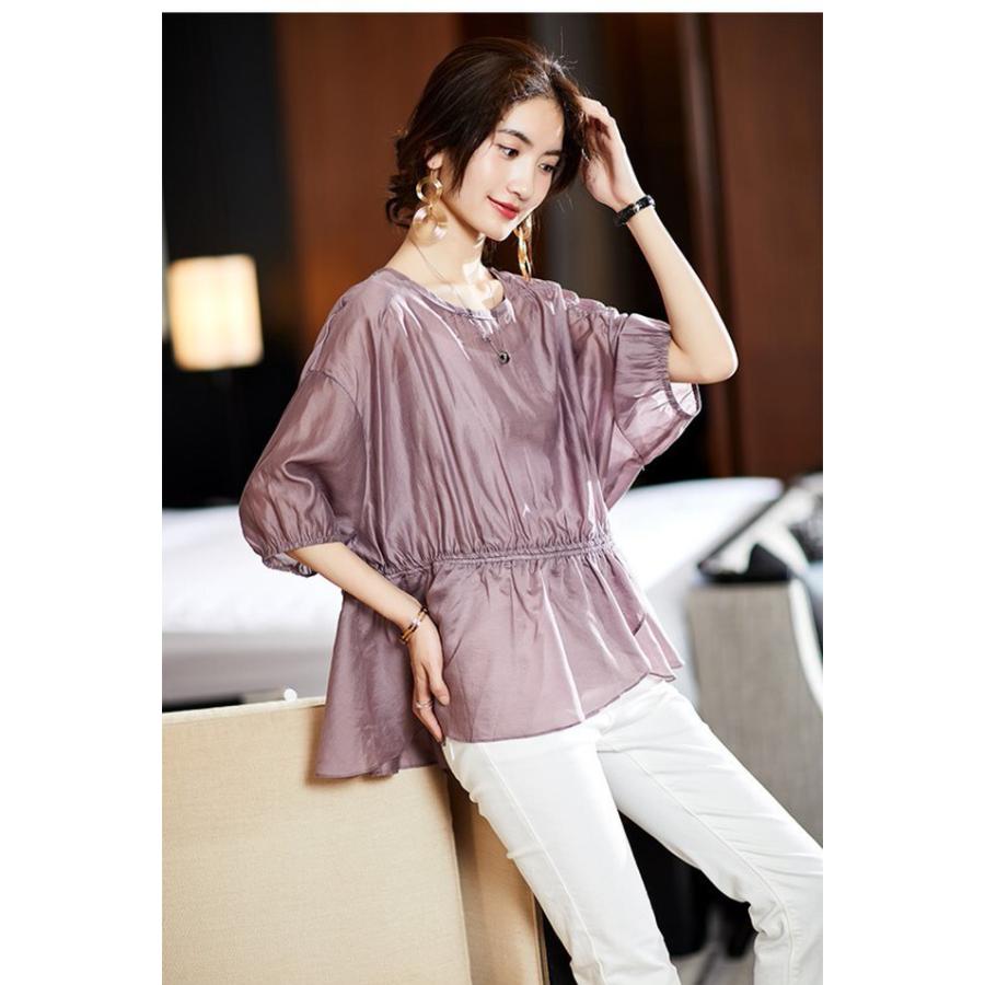 七夕SALE カットソー レディース ファッション 20代 30代 40代 50代 女性 春 夏服 秋 シアー 裾カシュクール ペプラム 光沢 透け感 シャーリング|natuliria|07