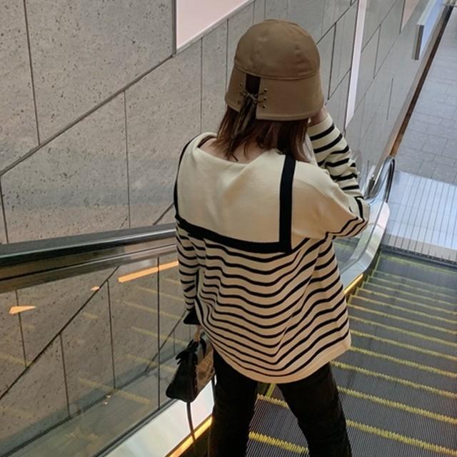 カーディガン レディース ファッション 代 30代 40代 50代 女性 カジュアル 春 秋 セーラーカラー ボーダー Vネック 春秋 長袖 大人カジュアル 15 新作