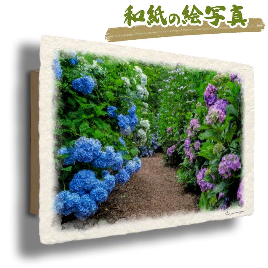 風水 玄関 絵 金運 絵画 トイレ 和紙 アートパネル 花 夏 青 紫 両脇にあじさいが咲く小径 Panel Ajisai Michi F インテリアアート Naturalmemories 通販 Yahoo ショッピング