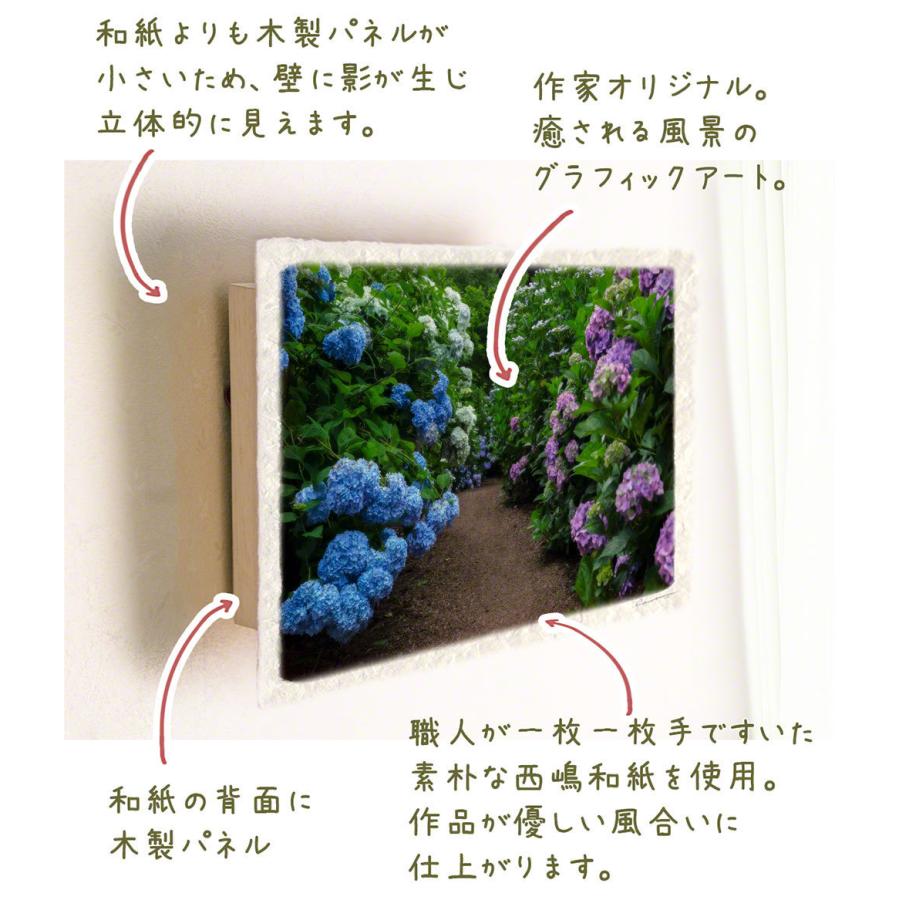 風水 玄関 絵 金運 絵画 トイレ 和紙 アートパネル 花 夏 青 紫 両脇にあじさいが咲く小径 Panel Ajisai Michi F インテリアアート Naturalmemories 通販 Yahoo ショッピング
