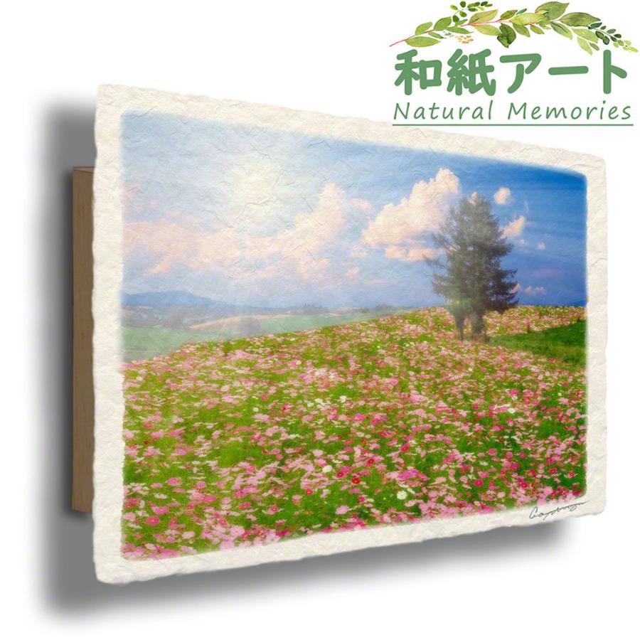 絵画 インテリア 玄関 壁掛け 風景画 和紙 アートパネル 花 秋 ピンク 太陽とコスモス畑