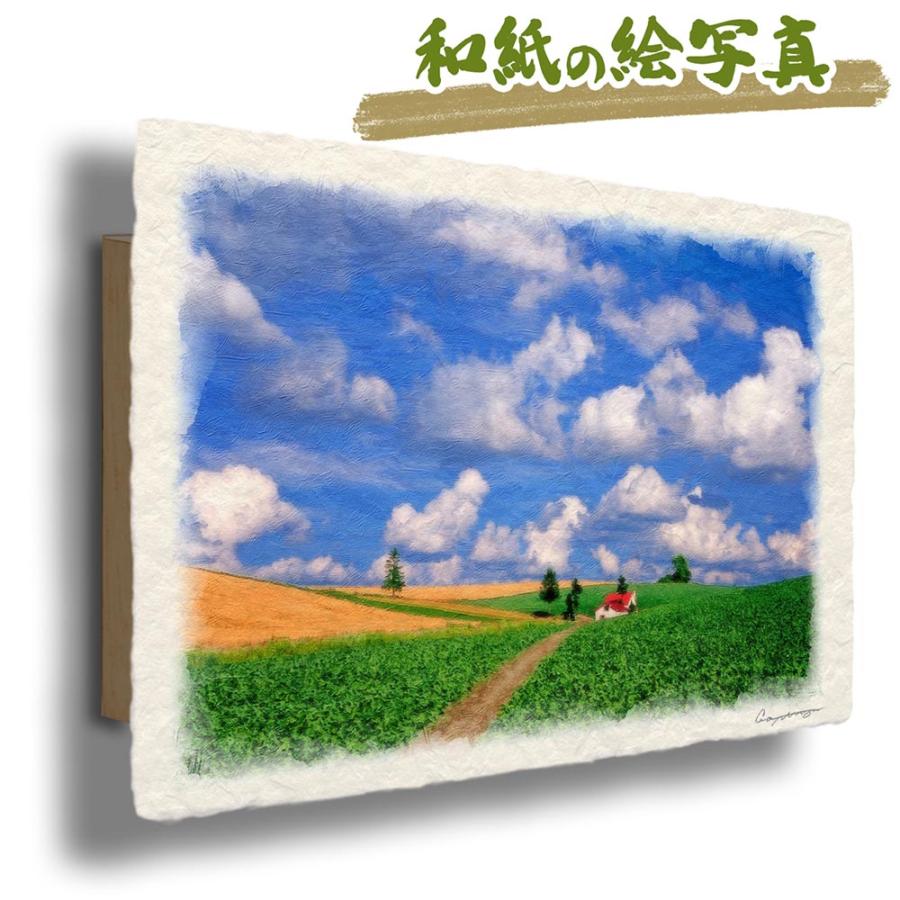 絵画 インテリア 玄関 風水 絵 風景画 版画 油絵 和紙の絵写真 アートパネル 丘 夏の雲とジャガイモ畑と赤い家へと続く道 Panel Natsu Kumo Red インテリアアート Naturalmemories 通販 Yahoo ショッピング