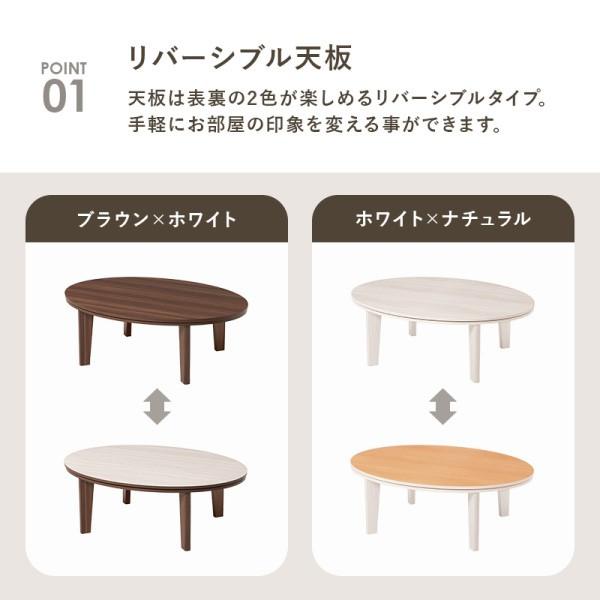 オーバル型 こたつ 薄掛け布団 2点セット 経105cm リバーシブル 天板 フランネル生地 掛布団 天板滑止 リビング センター テーブル 円卓 布団 セット 送料無料_16