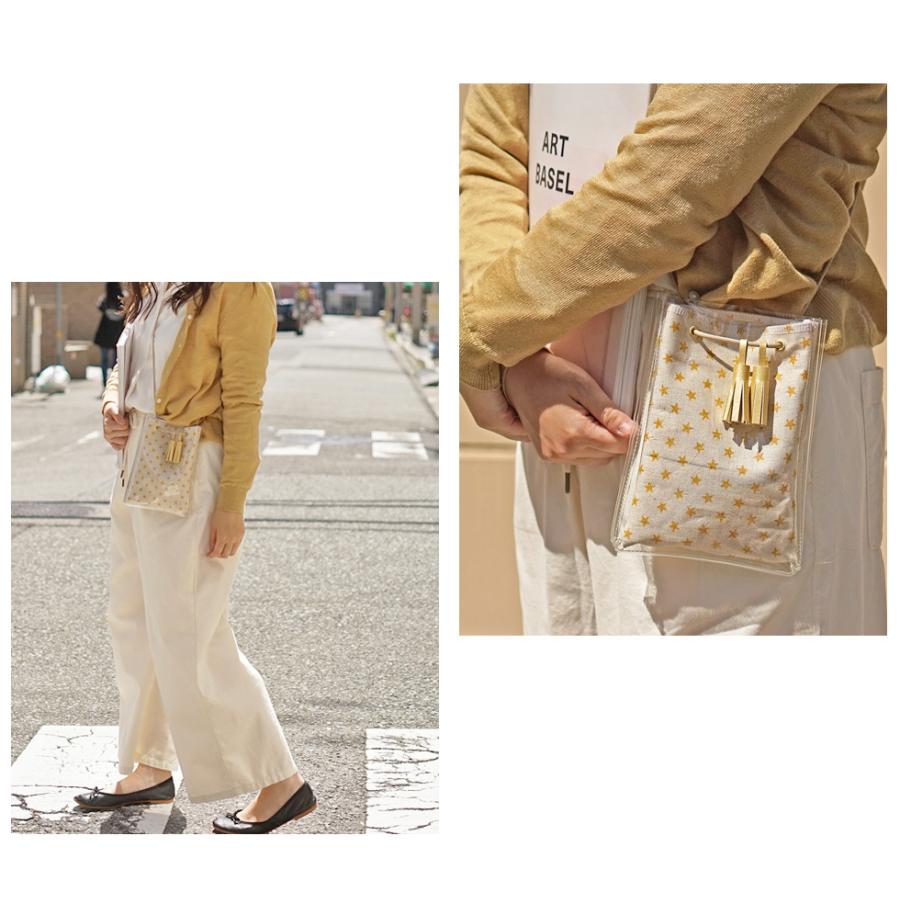 スマホポーチ レディース 縦型 ミニショルダー クリアバッグ かわいい おしゃれ 本革タッセル付き hoshinootoブランド |  | 16